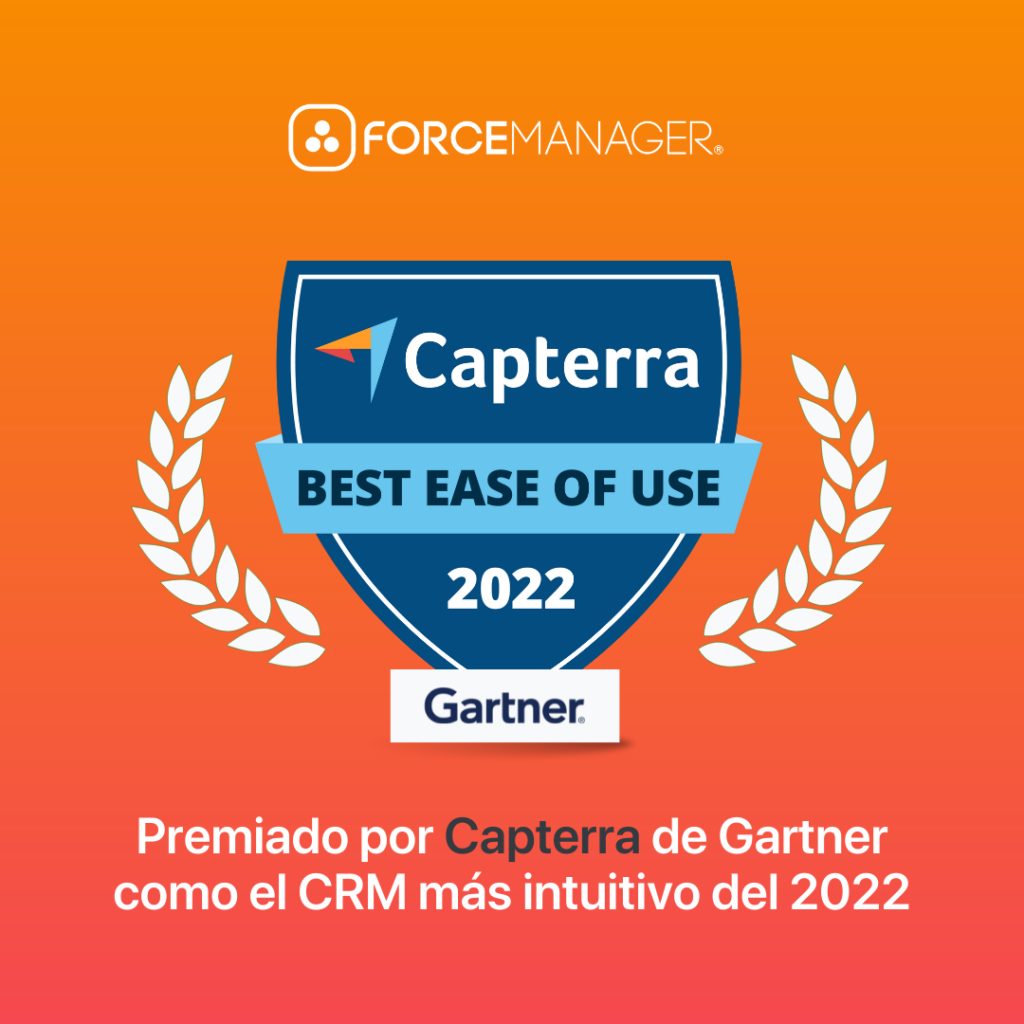Premio de ForceManager por Capterra de Gartner como el CRM más intuitivo del 2020.