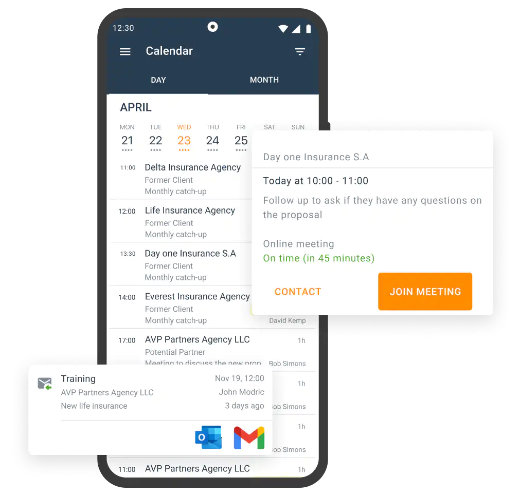 Mobile with ForceManager CRM integration with calendar and email