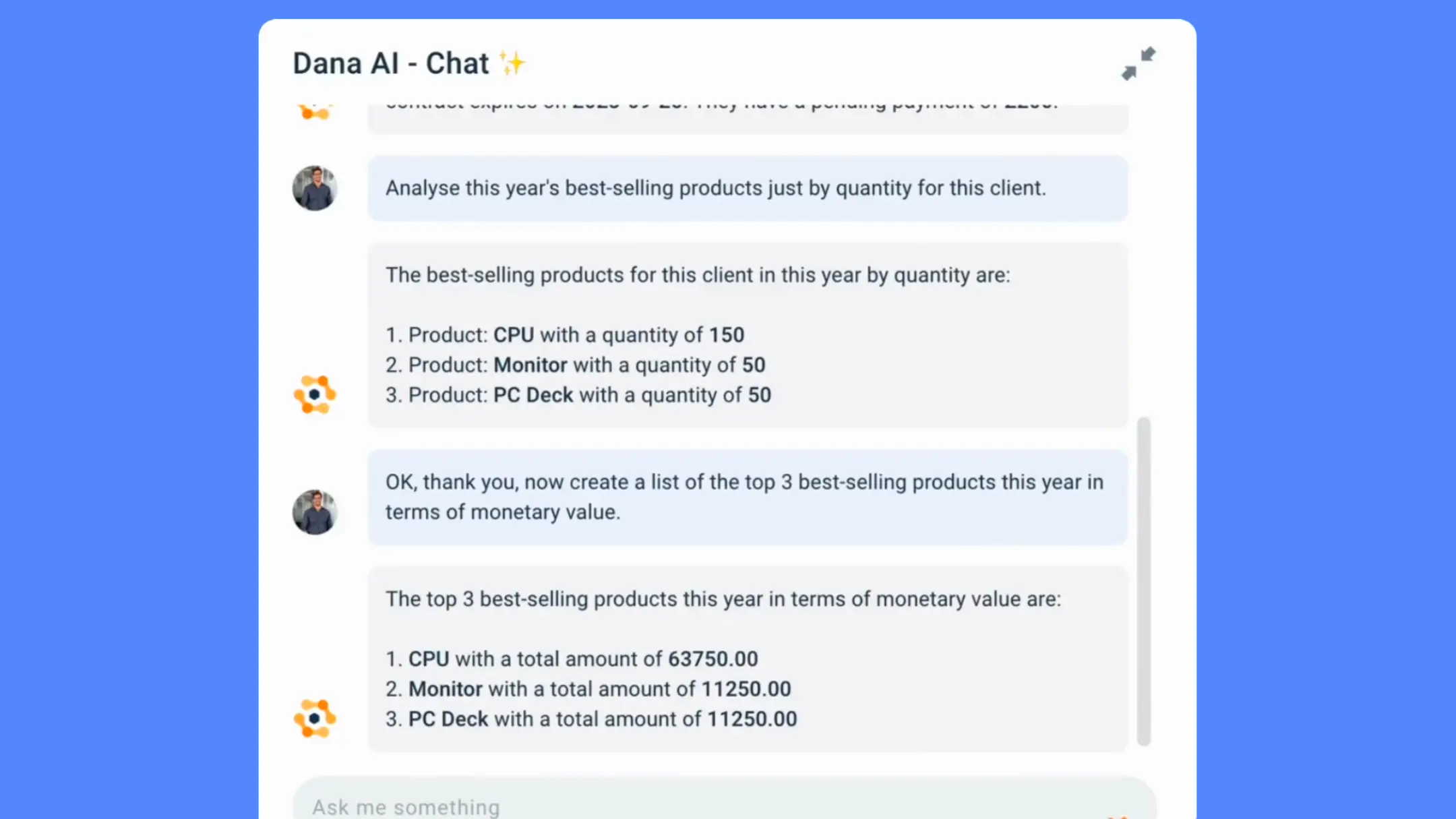 Screenshot of Dana AI Chat, the artificial intelligence for sales teams.