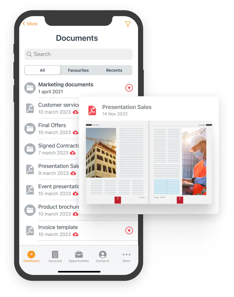 Mobile with necessary documents and different formats to facilitate sales.