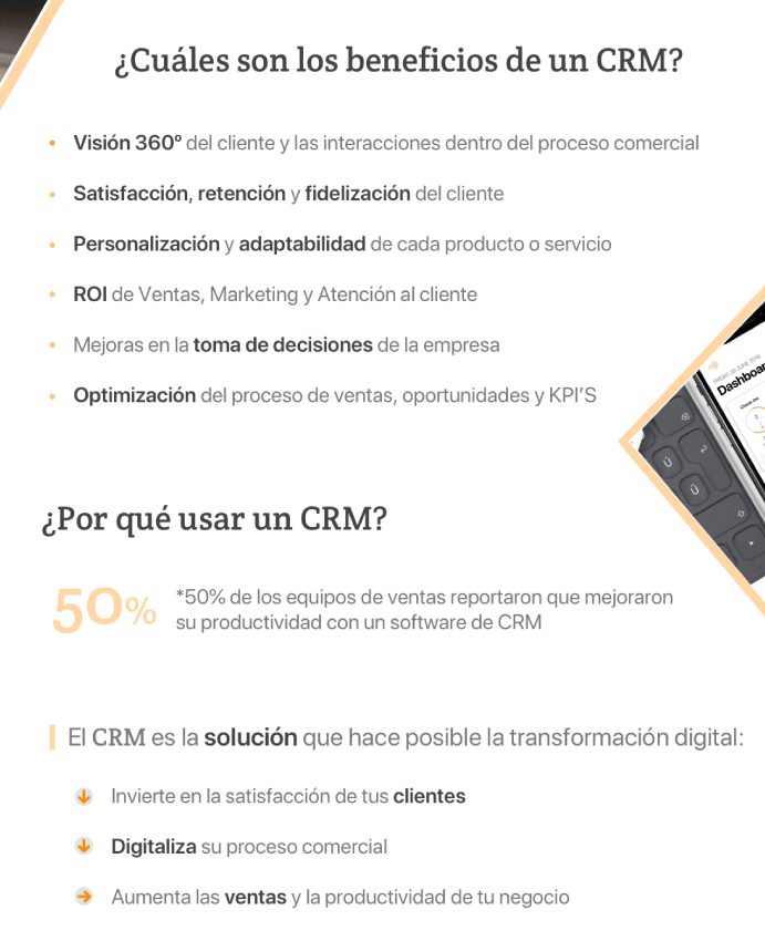 Infografía de los beneficios de un CRM y por qué usarlo.