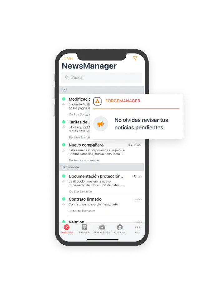 Móvil versión iOS con información actualizada de las noticias enviadas a los vendedores