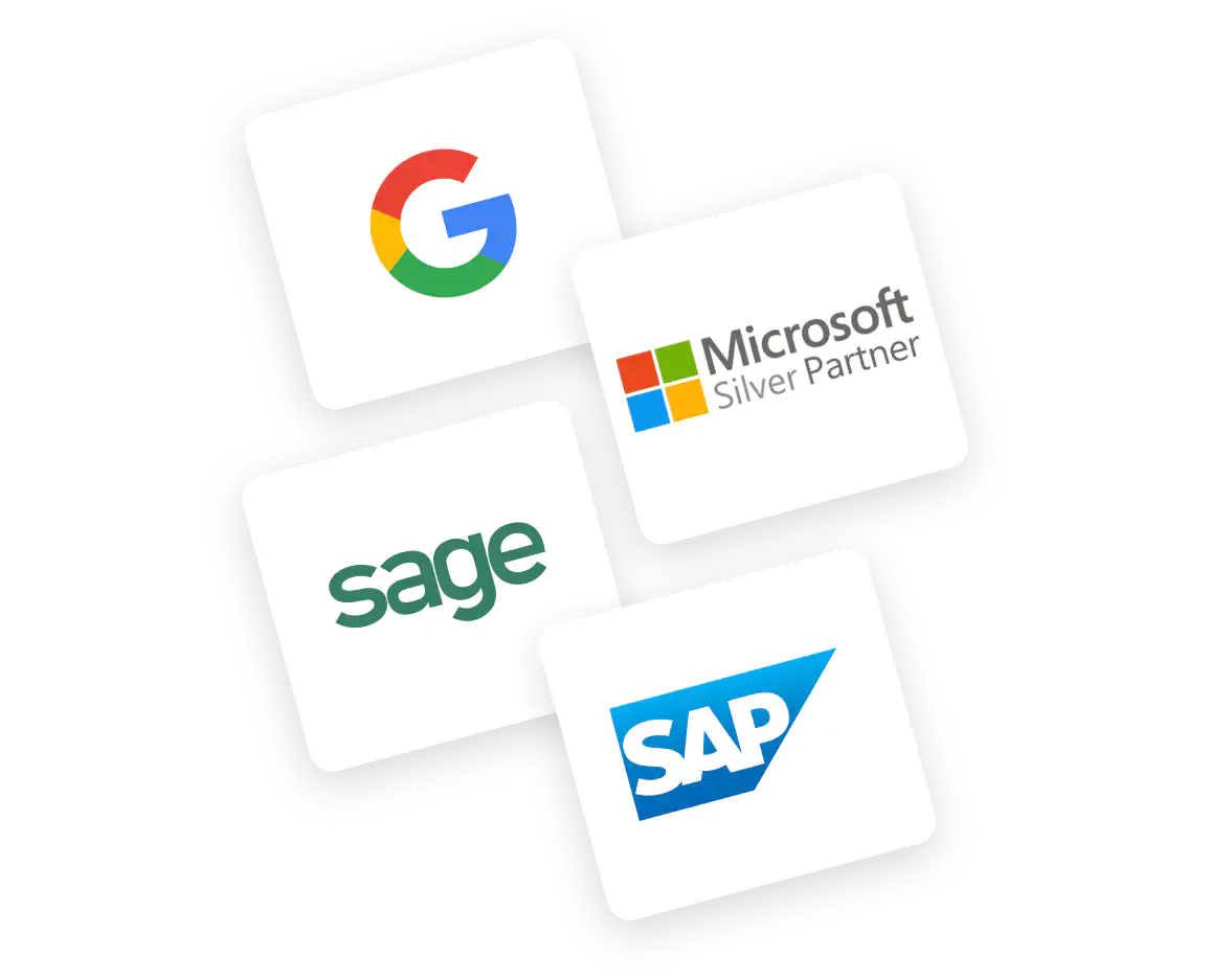 Logos of ForceManager integrations with Sage, SAP, Microsoft and Google