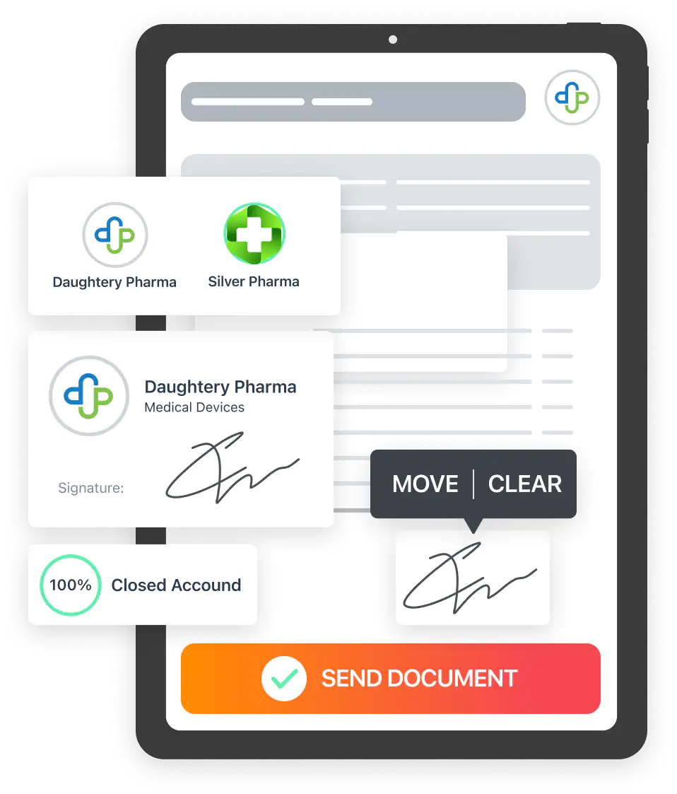 Tablet with necessary documents to close agreements with electronic signature.