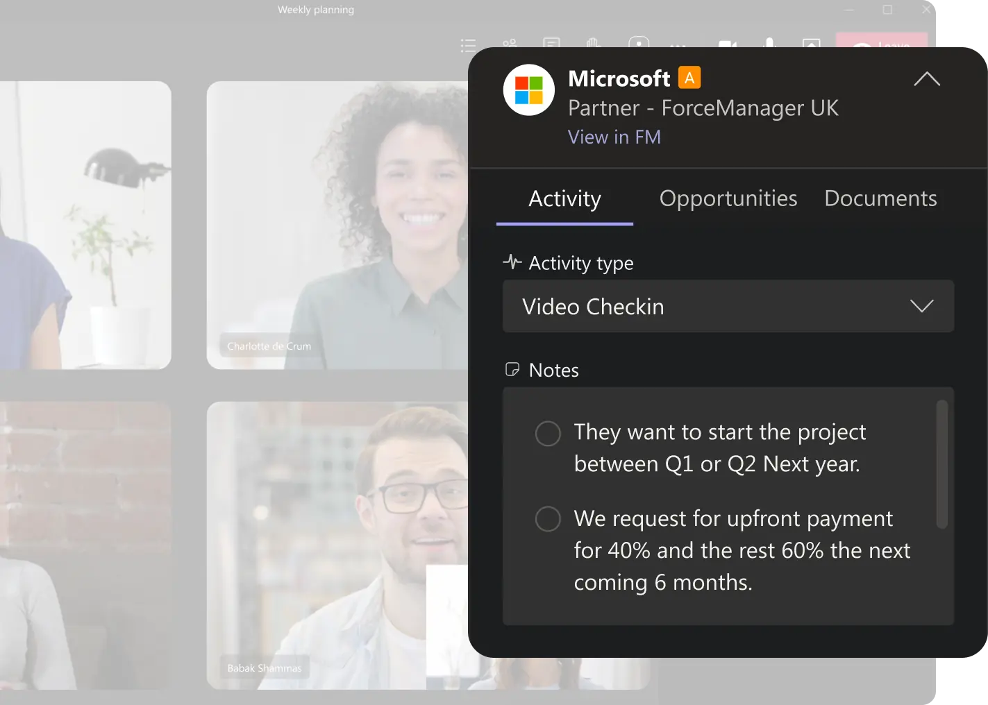 Note-taking in ForceManager from Microsoft Teams