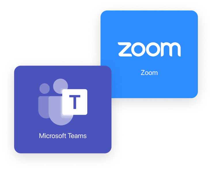 Logos de integraciones con Microsoft Teams y Zoom de ForceManager.