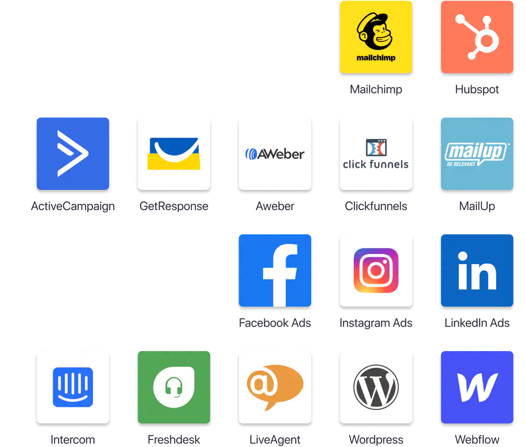 Logos de integraciones de ForceManager. Redes sociales, mail, web.