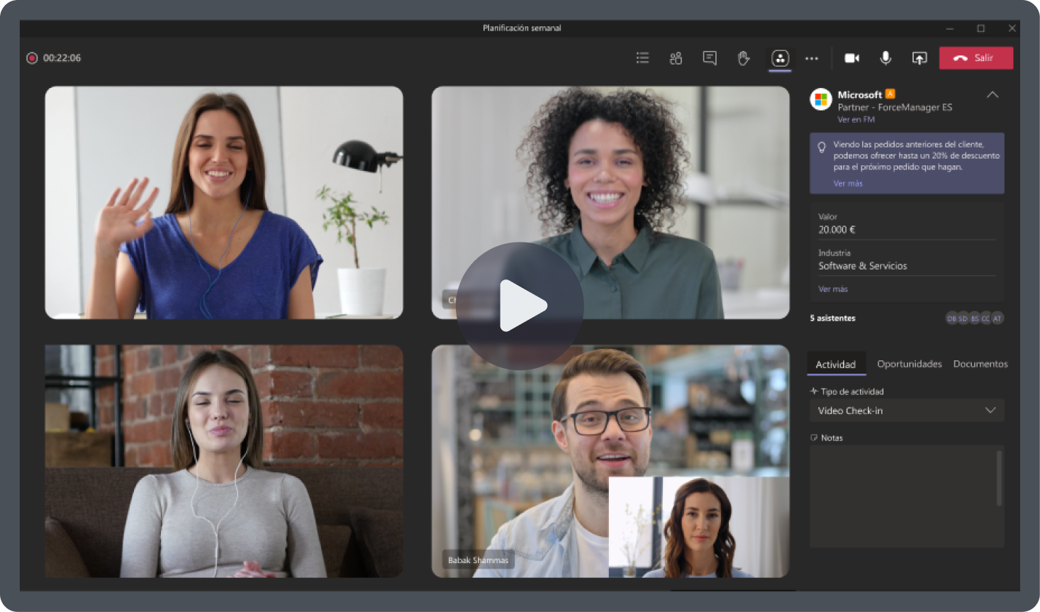 Video call implementation widget using Sage Sales Management software.
